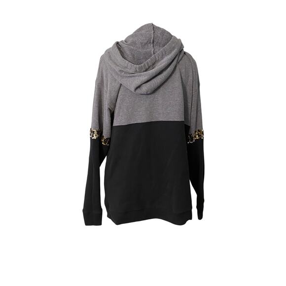 Victoria’s Secret PINK Sequin Leopard Colorblock Hoodie Sweatshirt Med Bling - Picture 4 of 9
